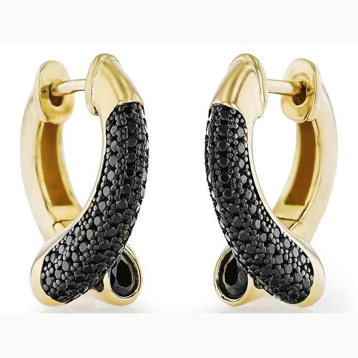 Black Spinel Bypass Hoop Earrings In 18K Gold Over Sterling Silver