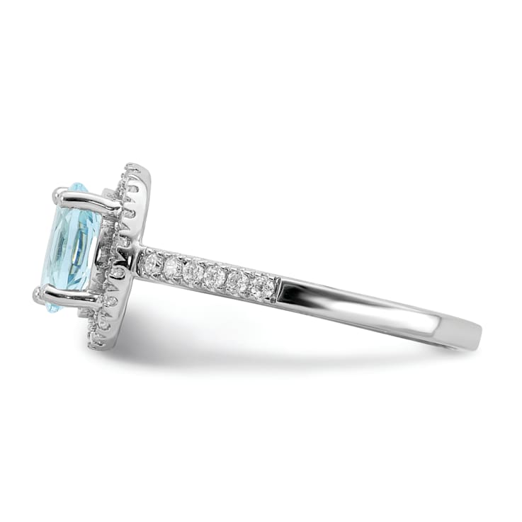 Rhodium Over 14K White Gold Aquamarine Diamond Halo Engagement Ring