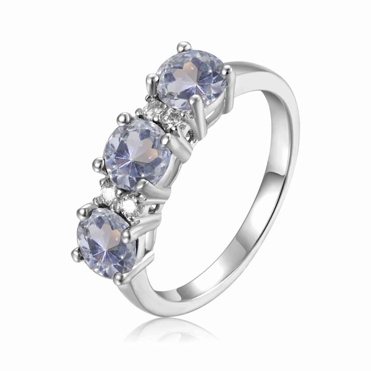 Aquamarine and Moissanite Sterling Silver 3-Stone Ring For Women