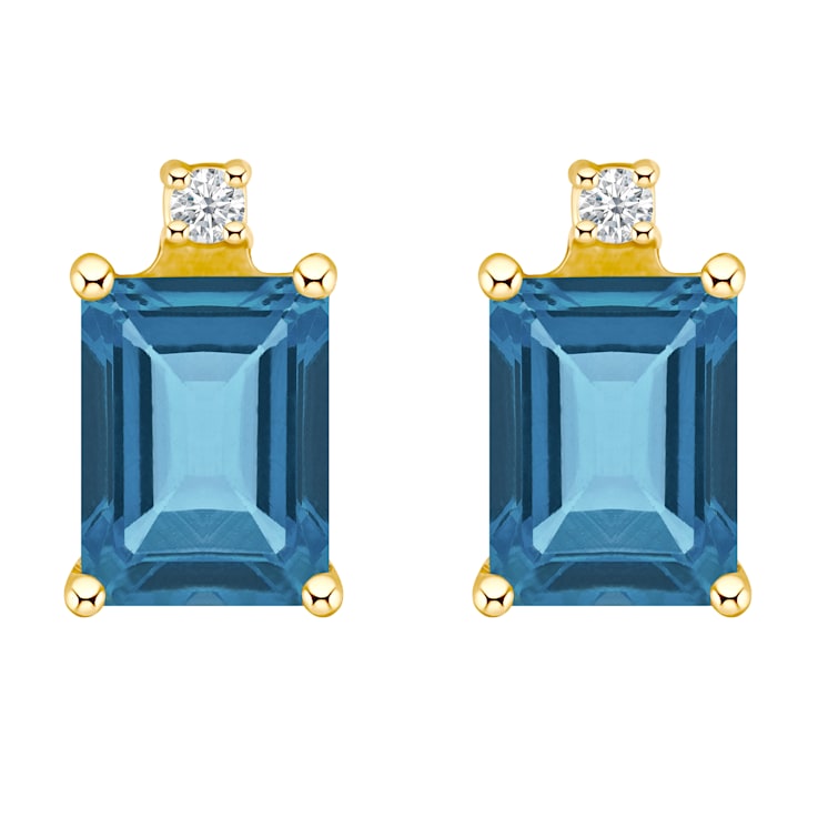 6x4mm Emerald Cut London Blue Topaz with Diamond Accents 14k Yellow Gold
Stud Earrings