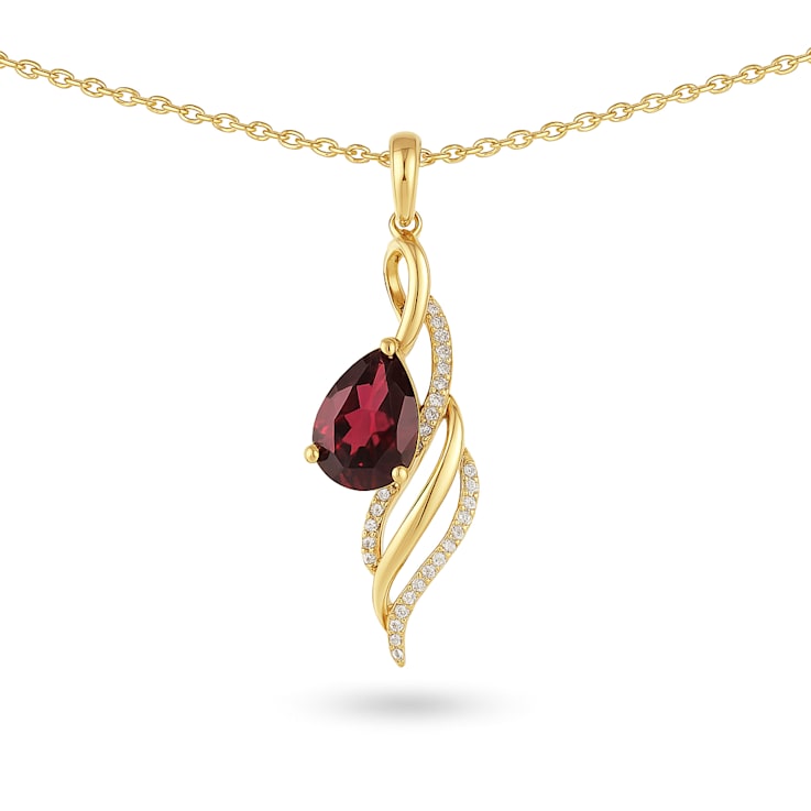 Natural Red Garnet 14K Yellow Gold Over Sterling Silver Pear Shape
Pendant with Chain
