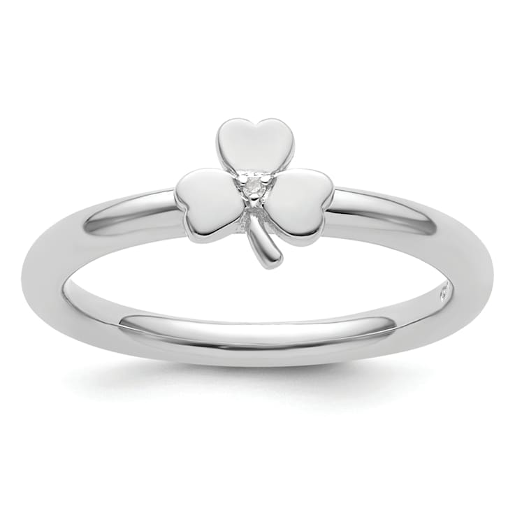 Rhodium Over Sterling Silver Stackable Expressions Diamond Clover Ring 0.005ctw