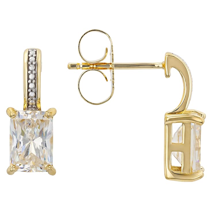 Diamond Simulant Rectangular Earrings In 18K Gold Over Sterling Silver