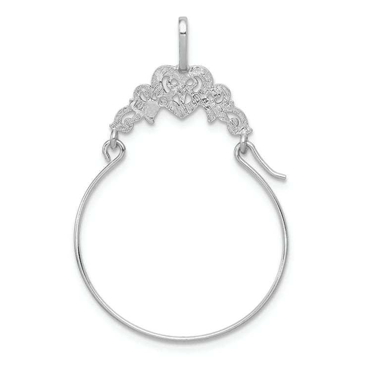 Rhodium Over 14K White Gold Polished Filigree Heart Charm Holder