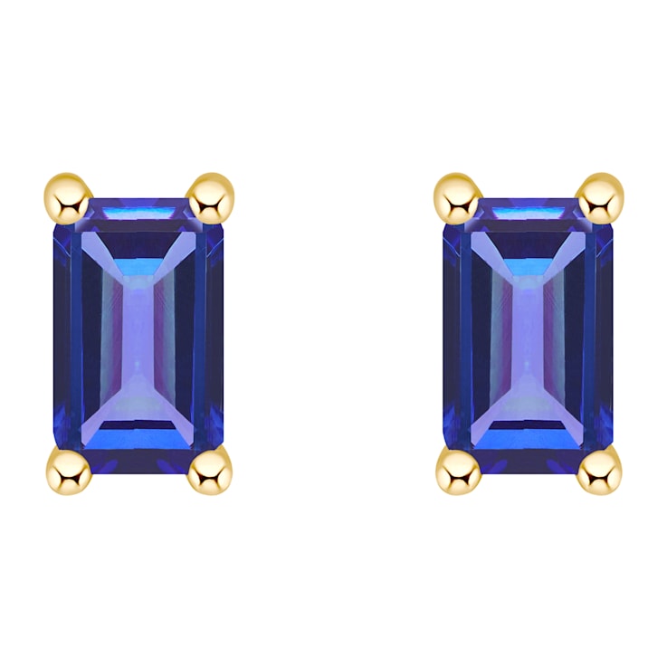 5x3mm Emerald Cut Tanzanite 14k Yellow Gold Stud Earrings