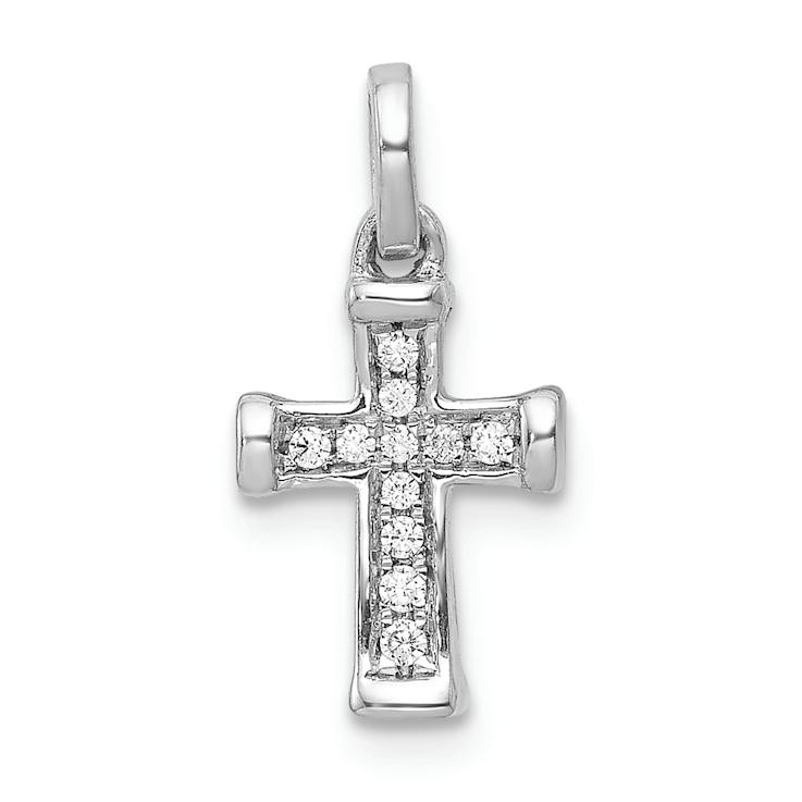 Rhodium Over 14k White Gold Small Diamond Latin Cross Pendant