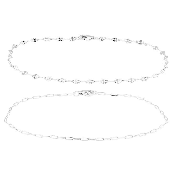 Petite Mirror And Paperclip Chain Bracelet Set In Sterling Silver