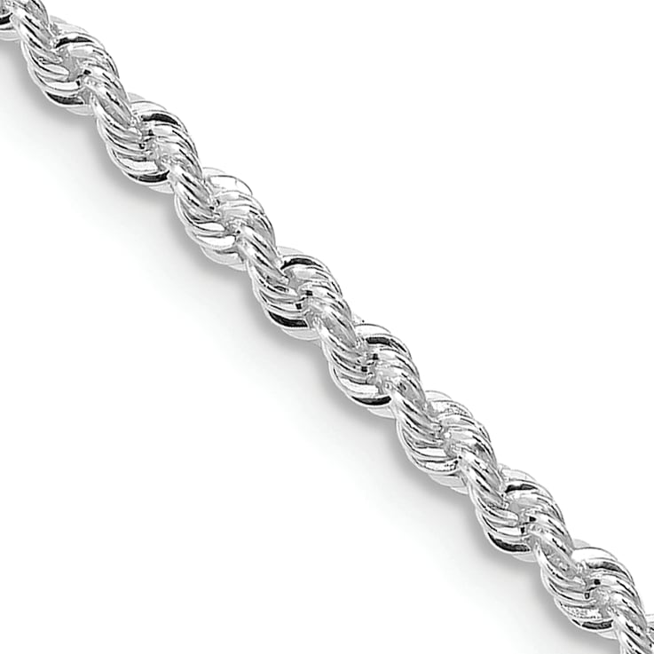 Rhodium Over Sterling Silver 2.3mm Solid Rope Chain