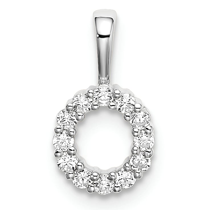 Rhodium Over 14K White Gold Lab Grown Diamond Letter O Initial Pendant