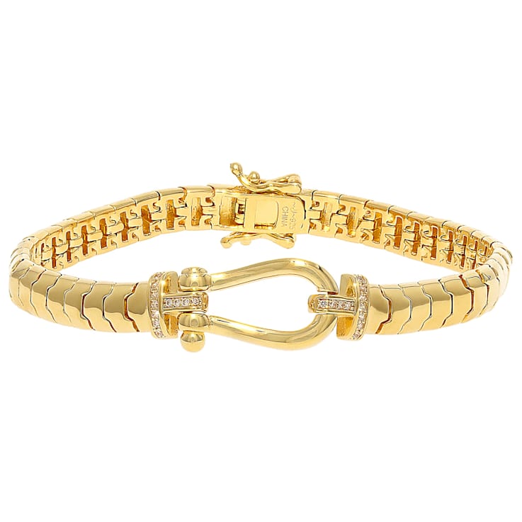 Buckle Clasp Bracelet With CZ In 18K Gold Over Sterling Silver