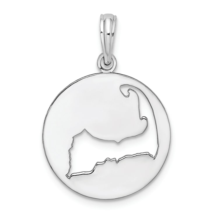 Rhodium Over Sterling Silver Polished Cape Cod Cut-out Pendant