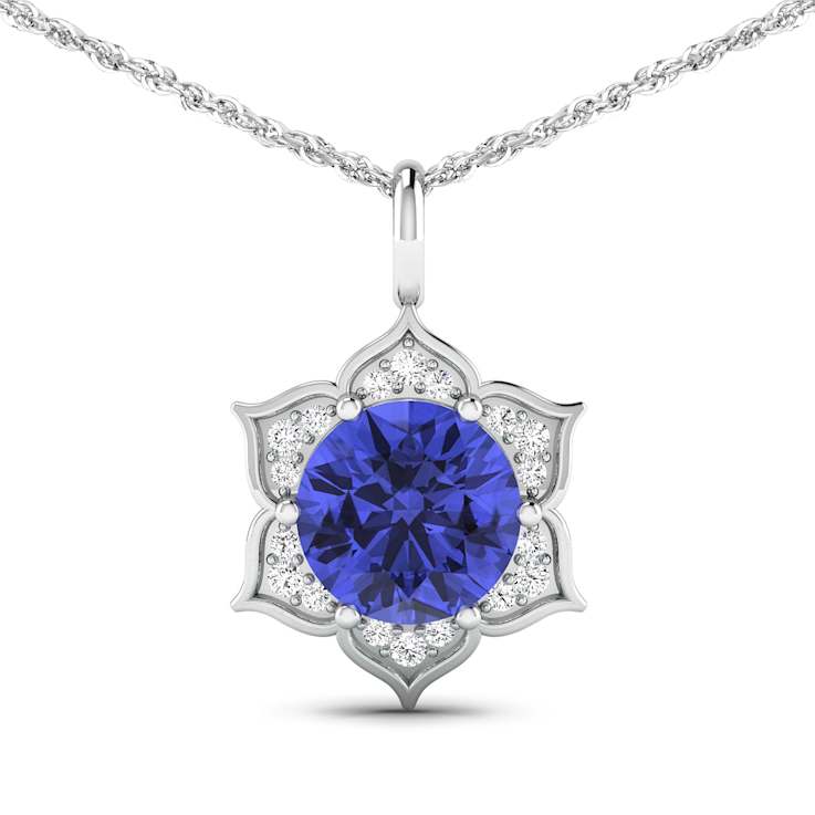 2.02ctw 14K White Gold Tanzanite and White Diamond Pendant with 18 inch
Cable Chain