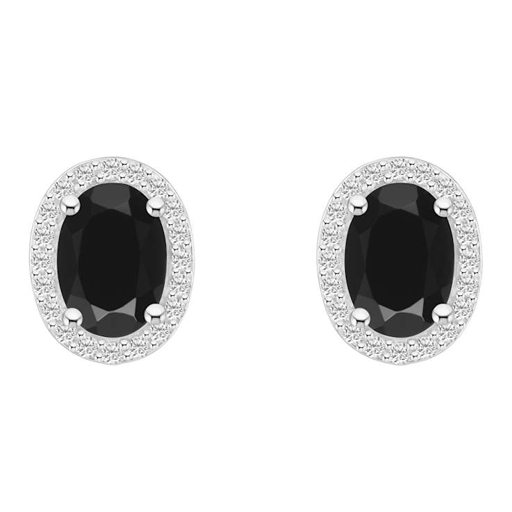 7x5mm Oval Black Onyx And Created White Sapphire 10k White Gold Halo
Stud Earrings