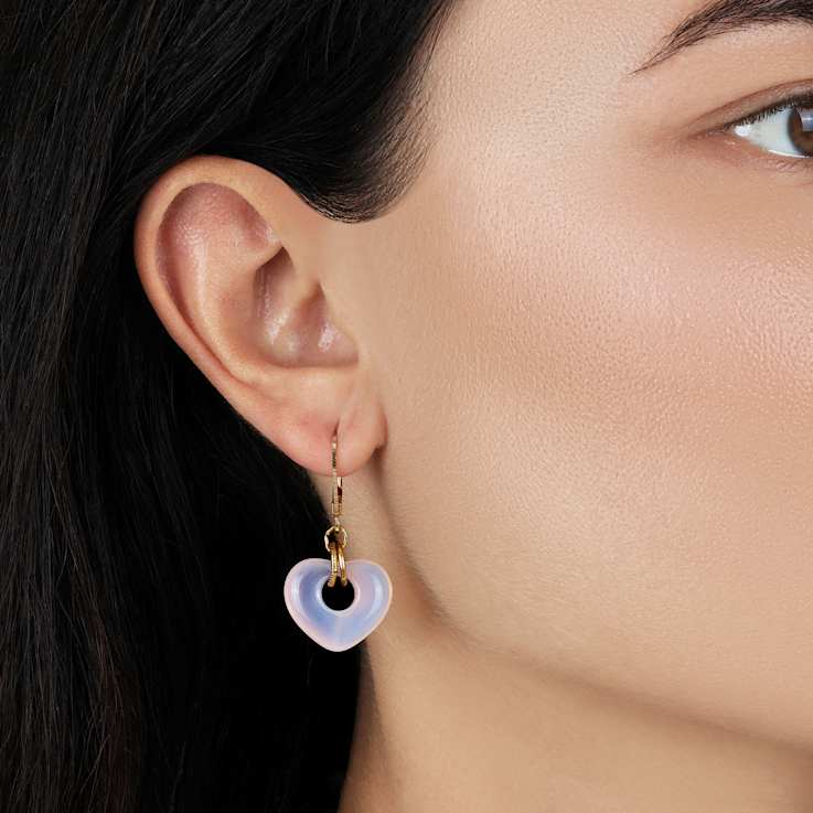 Gold Tone Glass Heart Drop Leverback Earrings