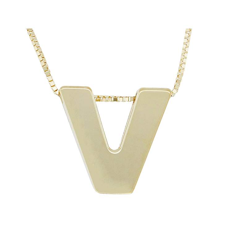 Block Letter V Initial Necklace In 10K Yellow Gold