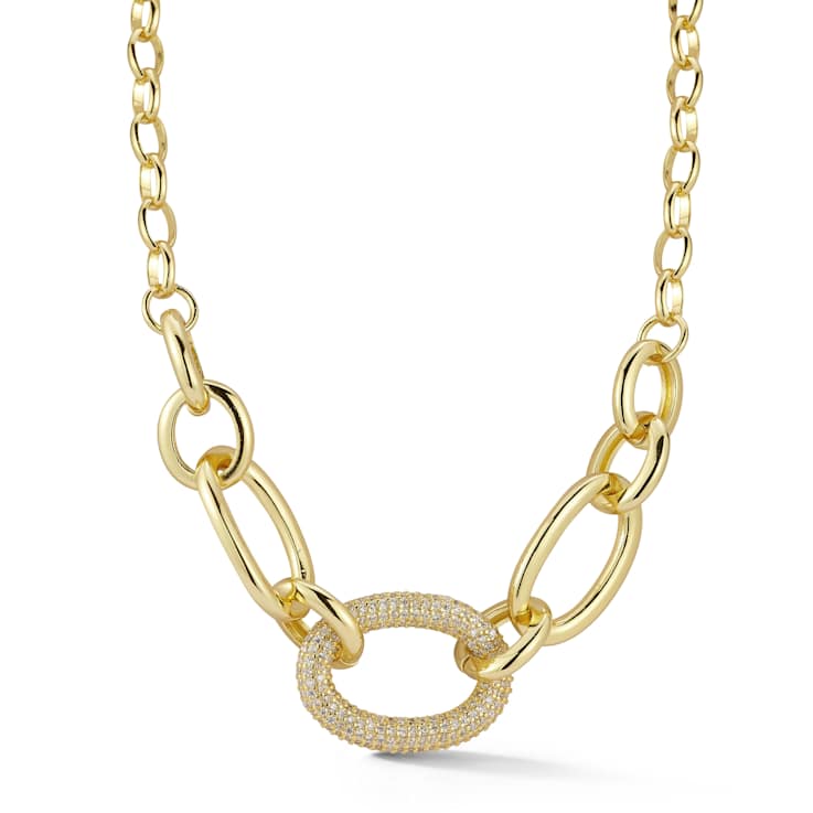 Rachel Zoe Pave CZ Graduated Open Link Chain Necklace in 14K Gold Over Brass