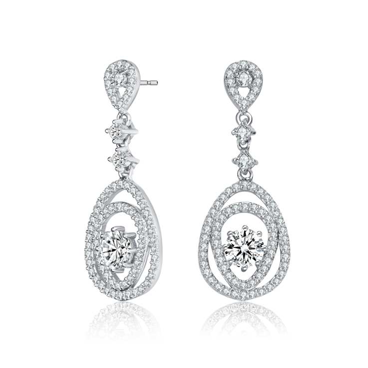 CZ Double Pear Drop Earrings In Sterling Silver