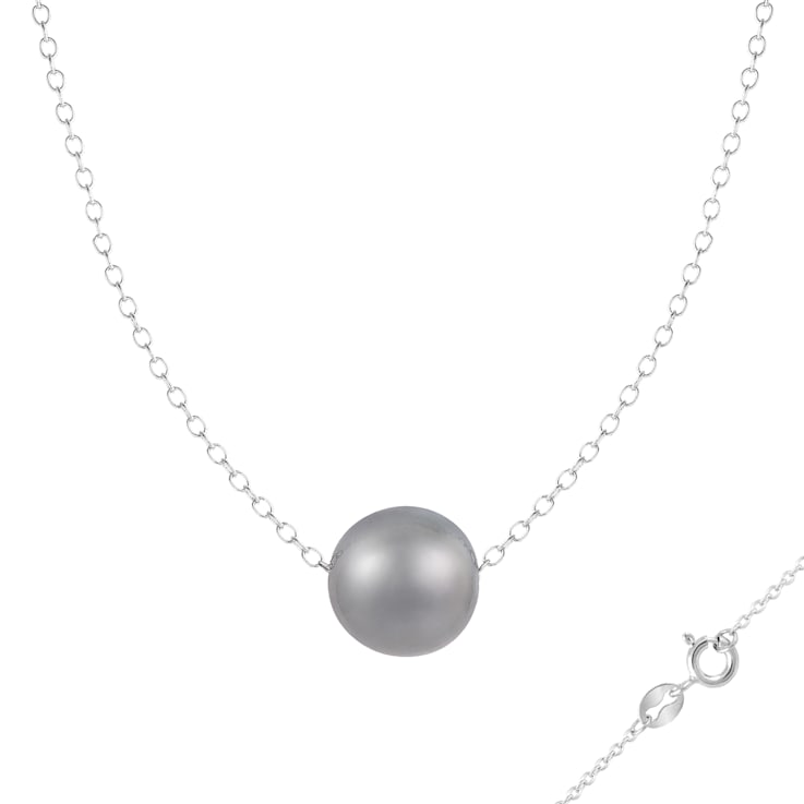 10mm Gray Cultured Freshwater Pearl Sterling Silver Necklace