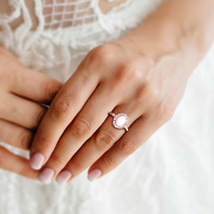 Opal, White Topaz and Diamond 14K Rose Gold Ring 1.52ctw