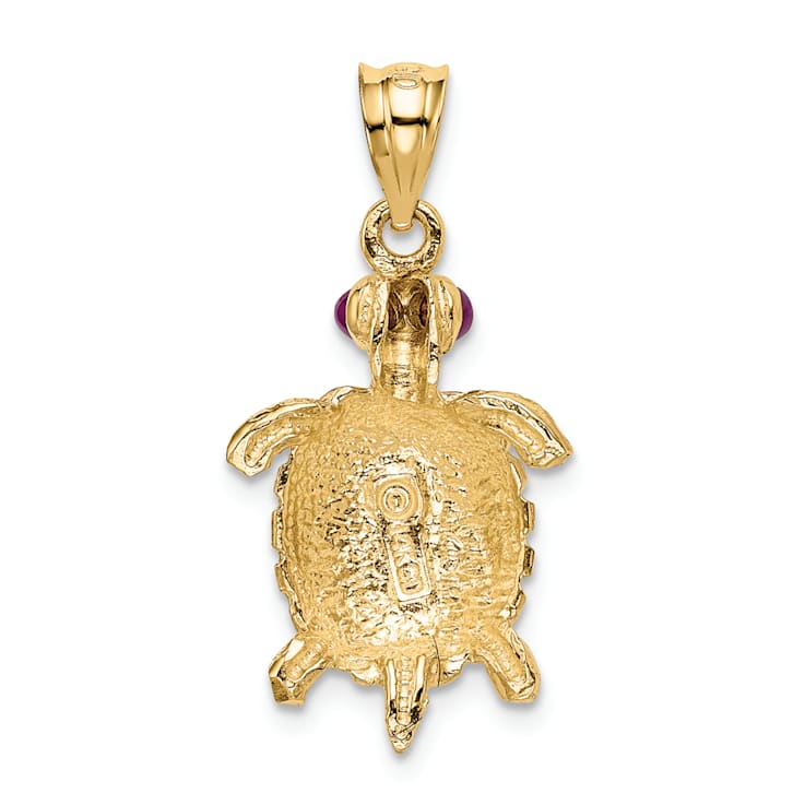 14K Yellow Gold Turtle with Ruby Eyes Pendant