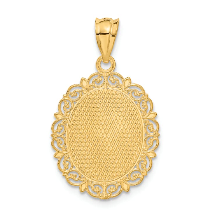 14k Yellow Gold Solid Satin, Polished and Textured Taurus Zodiac Oval Pendant
