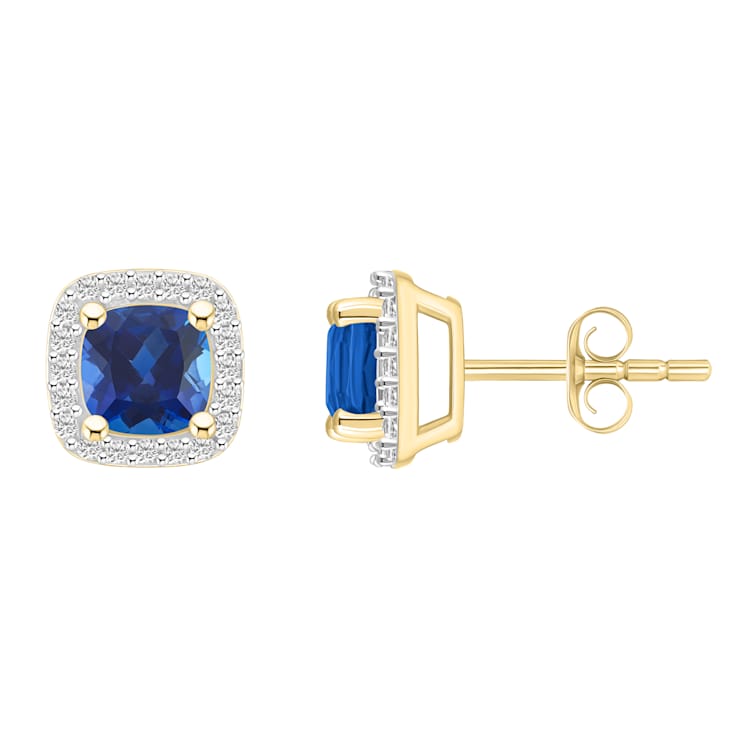 5mm Cushion Created Sapphire And Created White Sapphire 10k Yellow Gold
Halo Stud Earrings