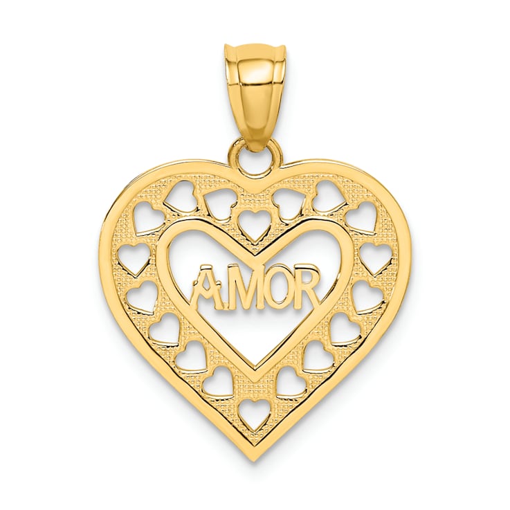 14k Yellow Gold Textured Amor in Cut-Out Heart Charm
