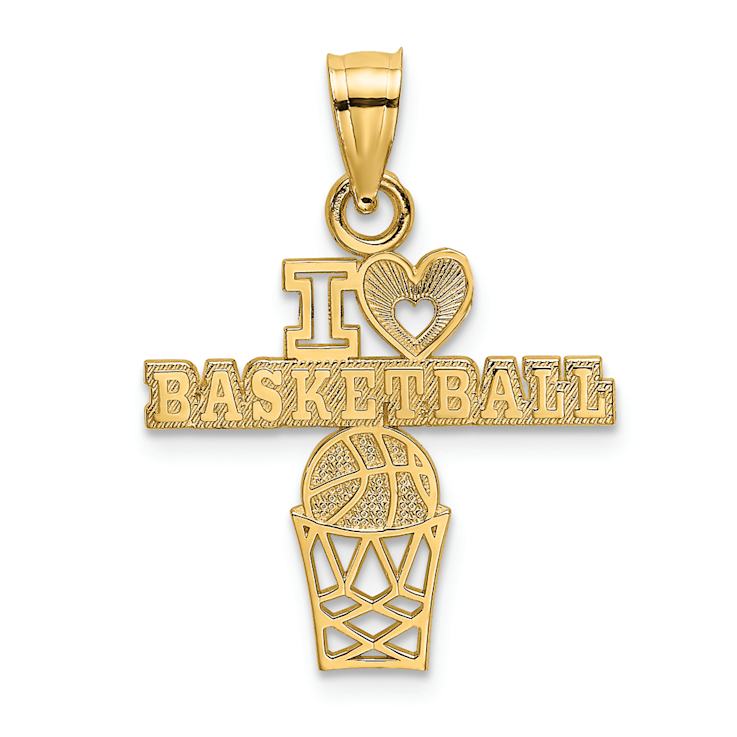 14k Yellow Gold Textured I Love (Heart) Basketball Charm
