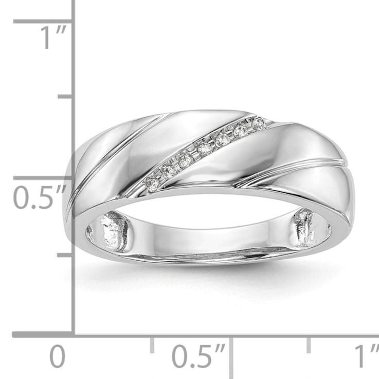 Rhodium Over 14K White Gold Diamond Trio Men's Wedding Band 0.03ctw