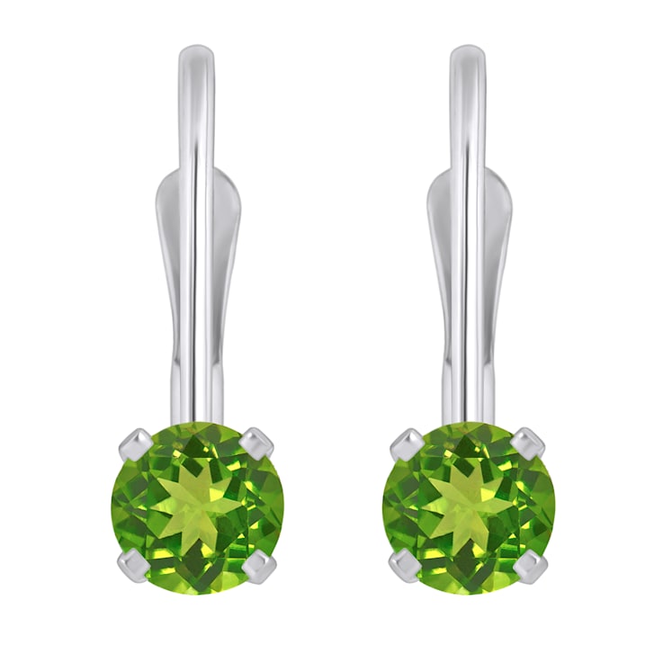 4mm Round Peridot Rhodium Over 14k White Gold Drop Earrings