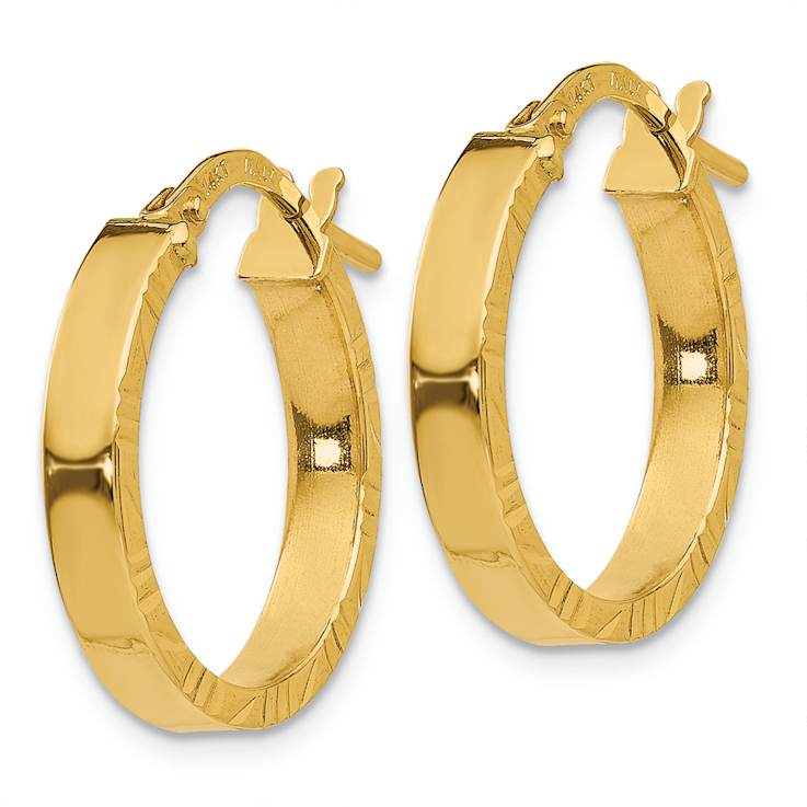 14k Yellow Gold 13/16" Small Diamond-Cut Edge Polished Hoop Earrings