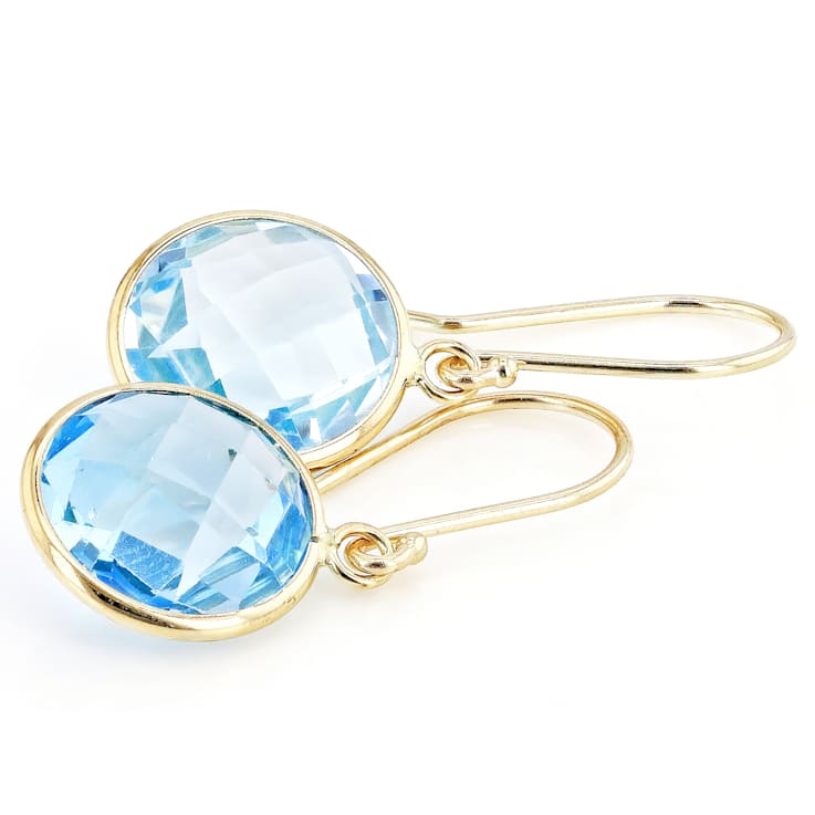 Blue Topaz 14k Yellow Gold Dangle Earrings 10.00ctw