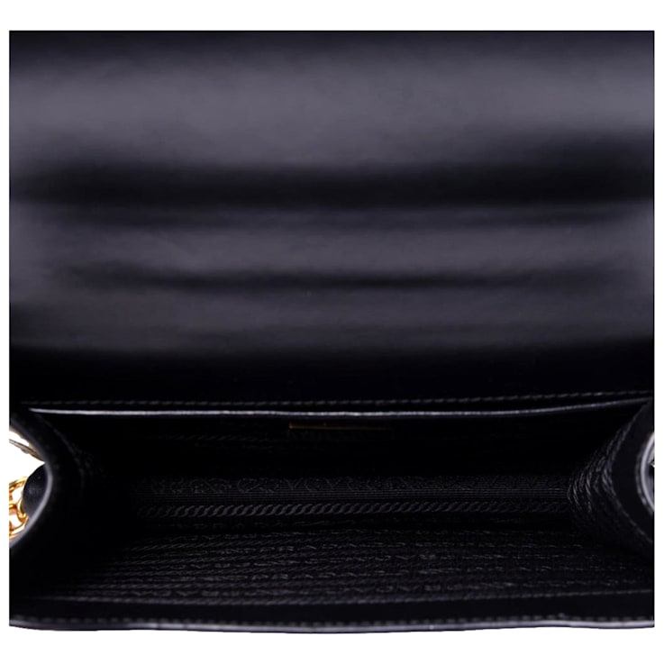 Prada Bianco White Black Saffiano Leather Chain Crossbody
