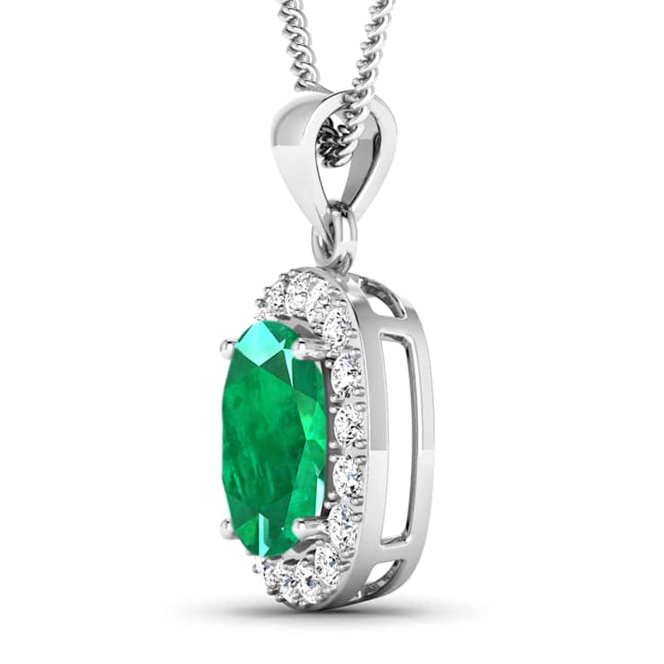 2.50ctw 14K White Gold Zambian Emerald and White Diamond Pendant with 18
inch Cable Chain