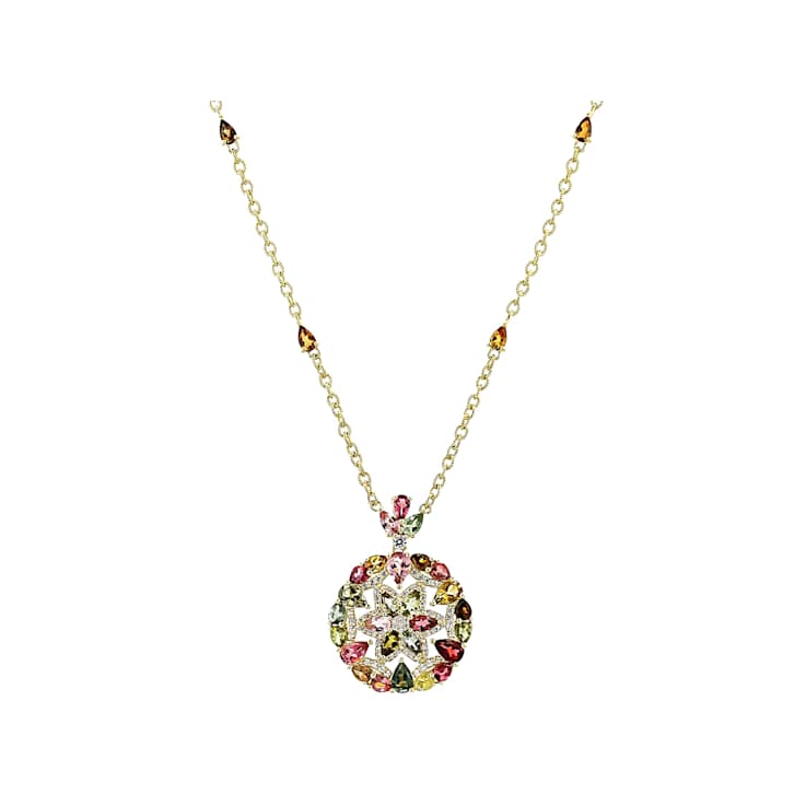 Multi-Color Tourmaline And White Zircon Station Necklace In 18K Gold
Over Sterling Silver 6.86ctw