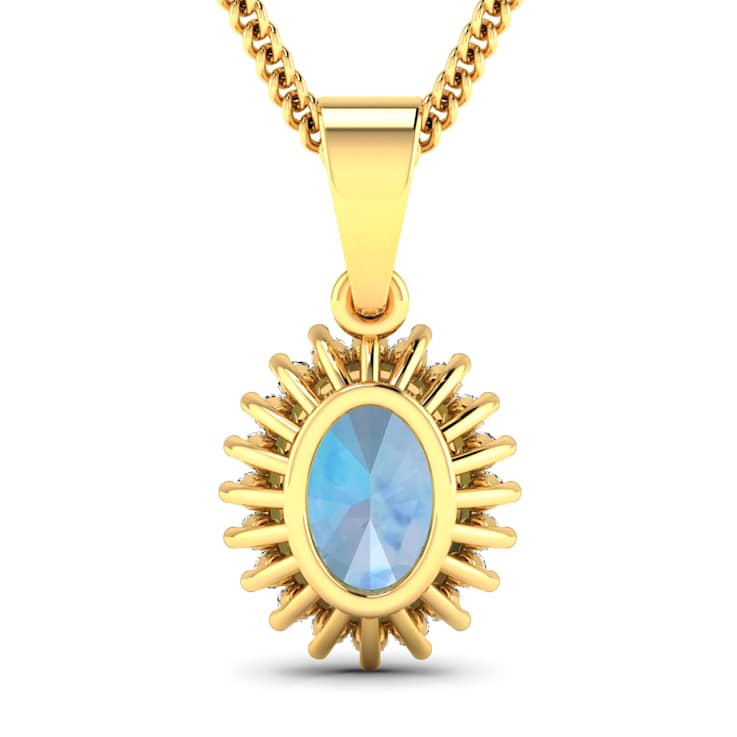 1.05ctw 14K Yellow Gold Oval Aquamarine and White Diamond Pendant with
18 inch Cable Chain