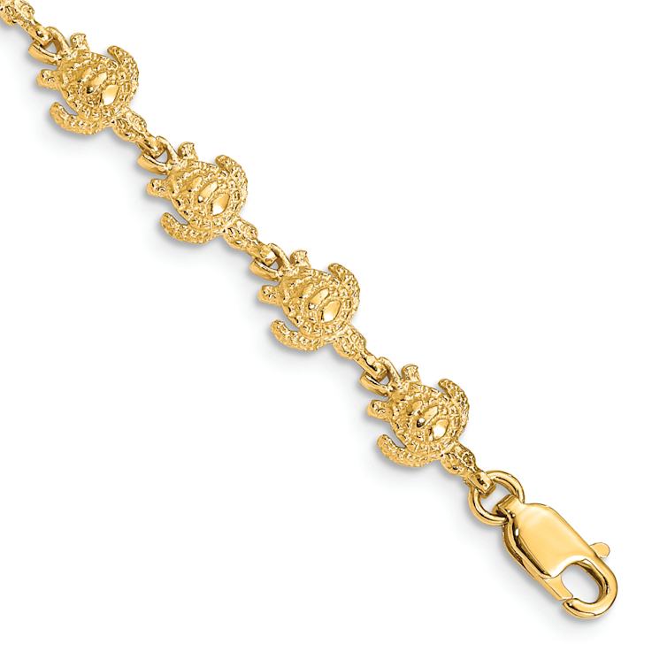 14k Yellow Gold Polished and Textured Turtle Link Bracelet