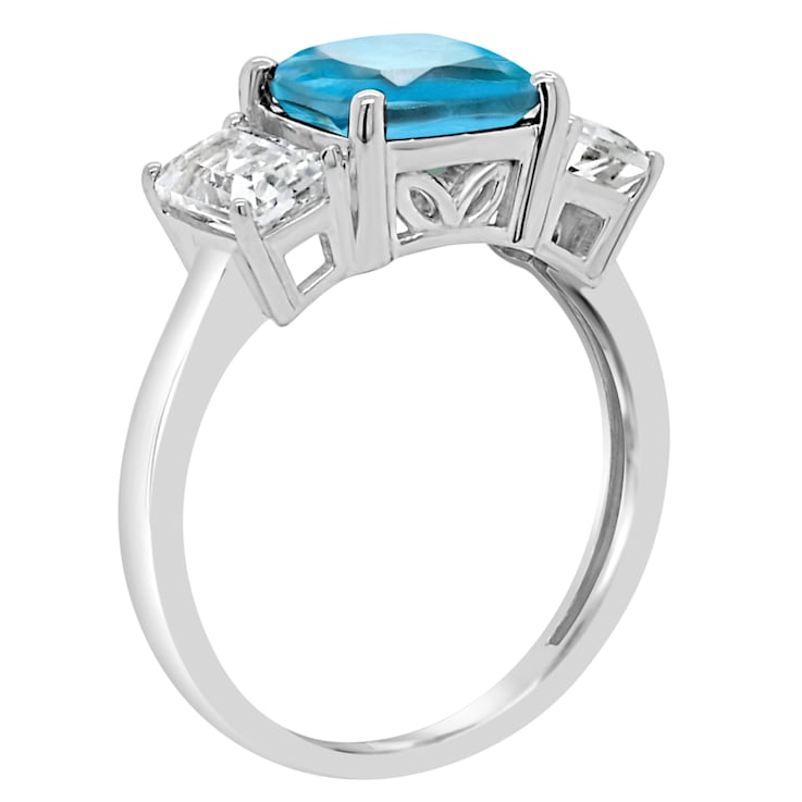 8mm Square Cushion Swiss Blue Topaz And White Topaz Rhodium Over
Sterling Silver Ring