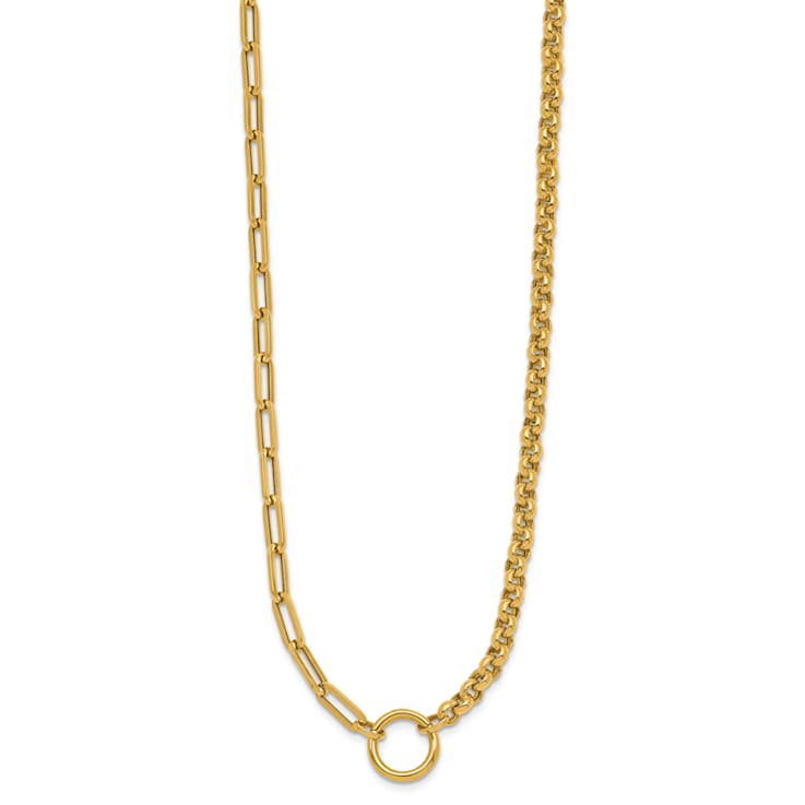 14K Yellow Gold Rolo and Paperclip Link 18-inch Lariat Necklace