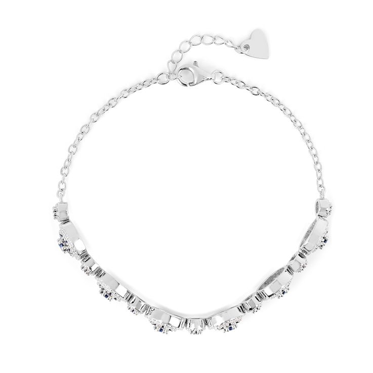 Lab Created Blue Sapphire and White Sapphire Halo Rhodium Over Sterling
Silver Sapphire Bracelet
