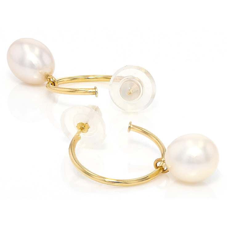 Freshwater Pearl Drop Earrings In Solid 14K Gold