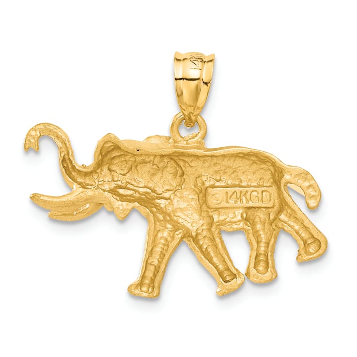 14k Yellow Gold Diamond-Cut and Brushed Elephant Pendant