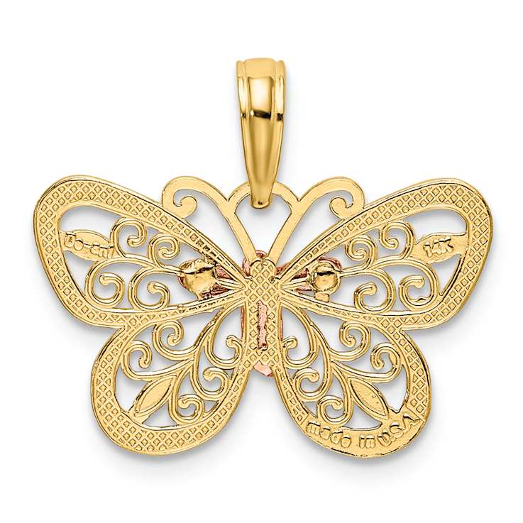 14k Tri-color Gold Diamond-Cut Butterfly Pendant