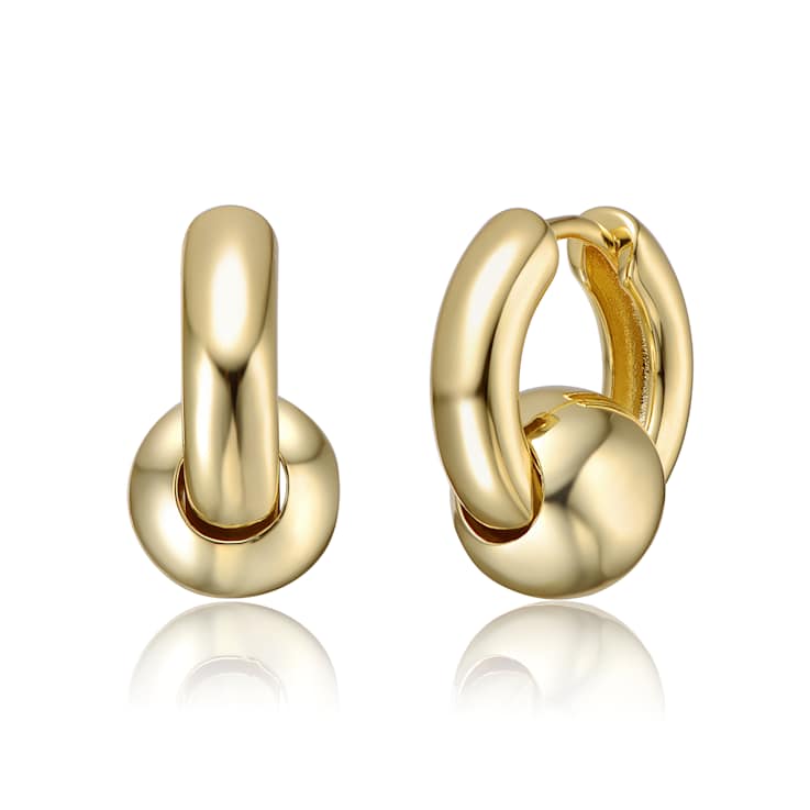 Ball Detail Huggie Earrings In 14K Gold Over Brass