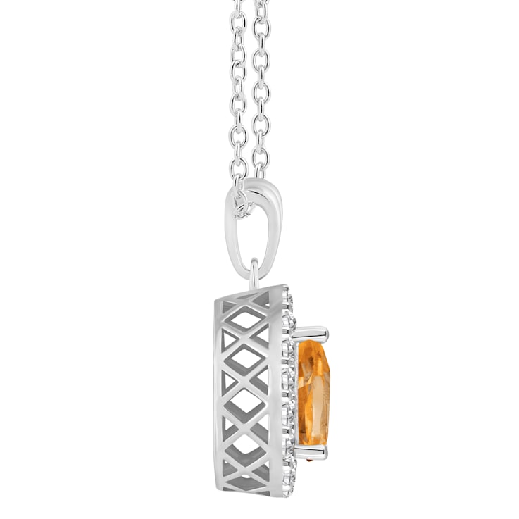 8x5mm Pear Shape Citrine and White Topaz Accent Rhodium Over Sterling
Silver Halo Pendant w/Chain