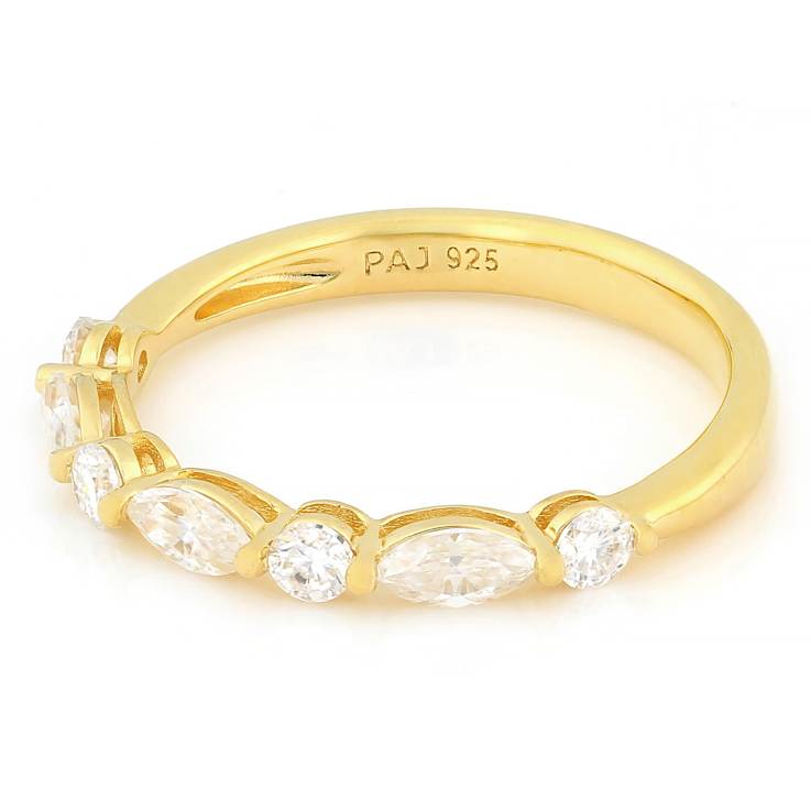 Moissanite Band Ring In 14K Gold Over Sterling Silver