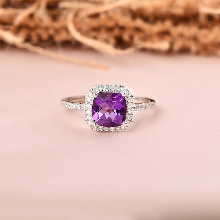 Purple Amethyst with Moissanite Accents Rhodium Over Sterling Silver
Asscher Cut Ring