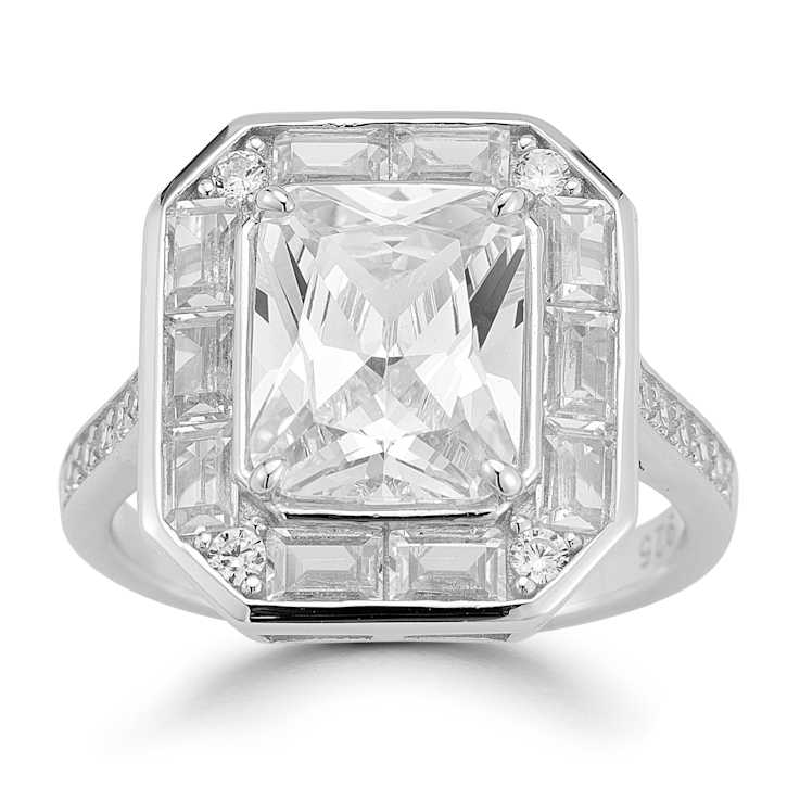 Rachel Zoe Radiant Cut CZ Cocktail Ring in Rhodium Over Sterling Silver
