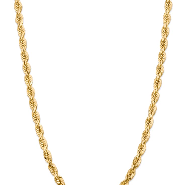 14k Yellow Gold 7mm Solid Diamond-Cut Rope 26 Inch Chain