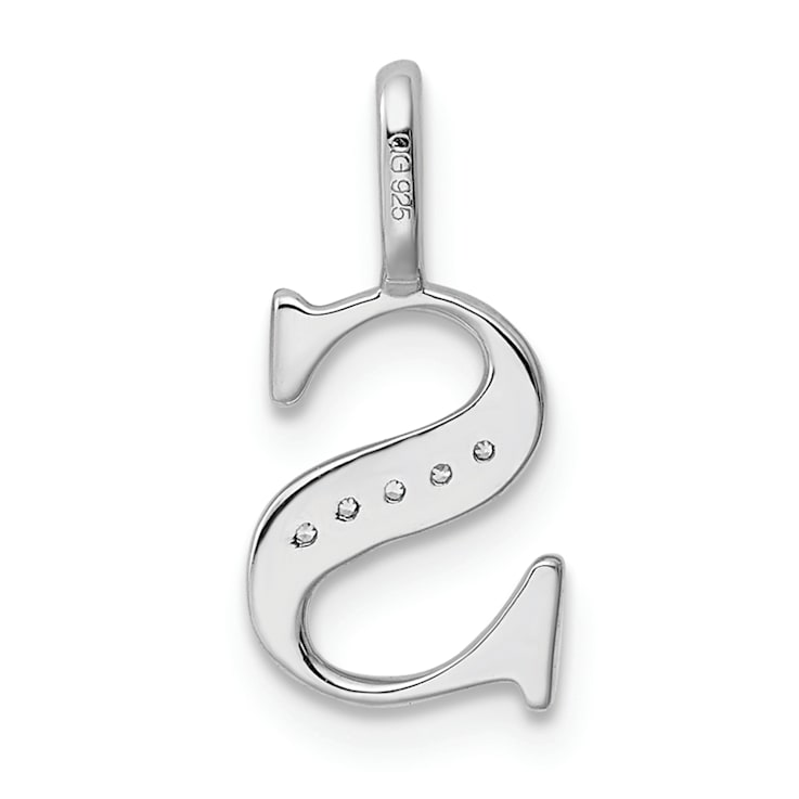 14K White Gold Diamond Letter S Initial Pendant